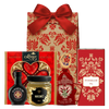 Ajándékcsomag magyar termelői finomságokkal: Akácméz, fűszerpaprika, unicum, Szamos szívek és kézműves csoki magyaros díszdobozan
